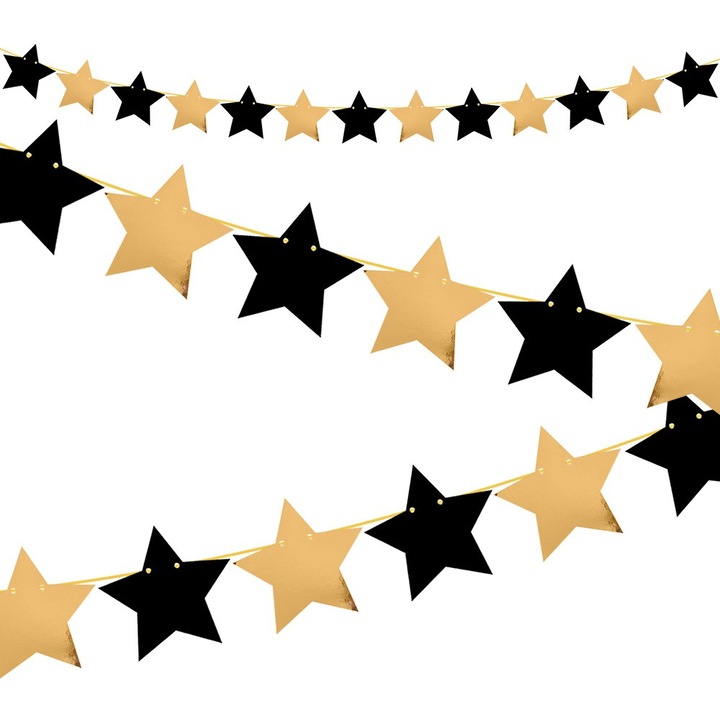 Dekoratív füzér, Dekolo.pl, csillag minta, 2,5 m, arany/fekete