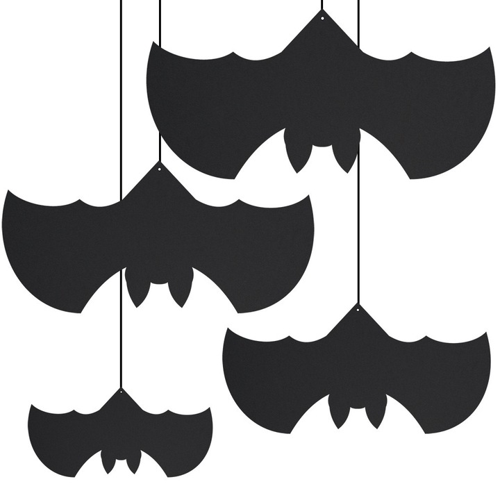 Set 4 Decoratiuni Halloween, Dekolo, Hartie, Model Liliac, 10 x 5 cm / 19 x 10 cm / 13 x 6 cm / 16 x 8 cm, Negru