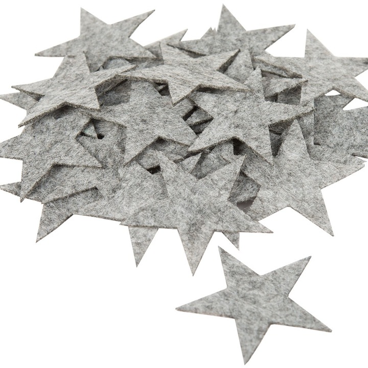 30 db dekoratív csillag készlet, Dekolo.pl, filc, filc, sötétszürke, 3,5 cm
