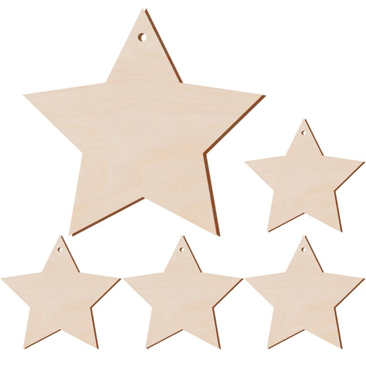 5 db dekoratív csillag készlet, Dekolo.pl, Fa, 7cm, világosbarna