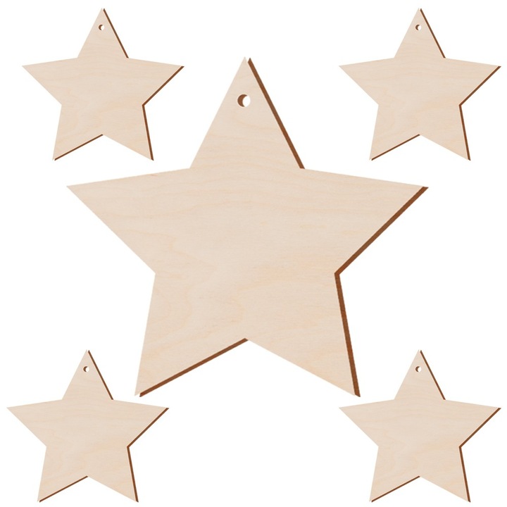 5 db dekoratív csillag készlet, Dekolo.pl, természetes fa, 5cm