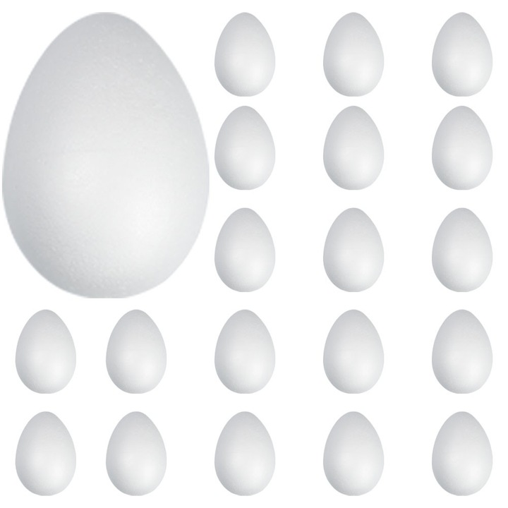 Set 20 oua decorative din polistiren, Dekolo, 4cm, alb