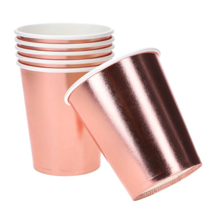 6 db-os papírpohár készlet, Dekolo.pl, 180ml, rózsaszín arany
