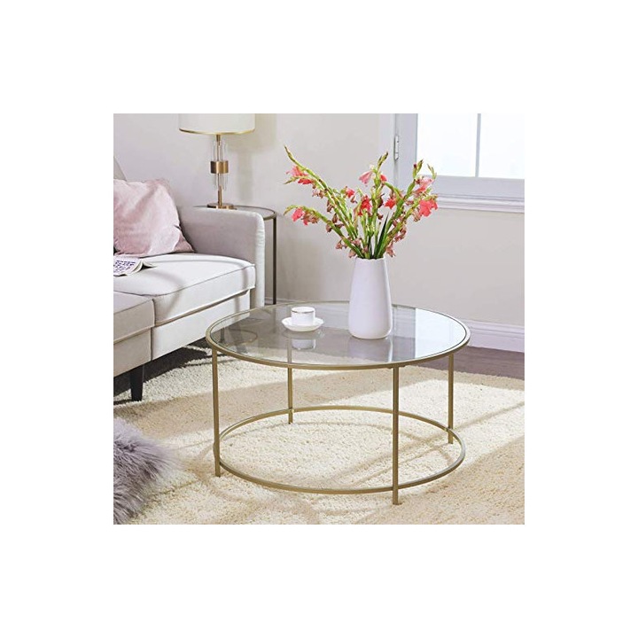 Маса за кафе, Vasagle, MC-52031, Златист, 84x84x45 см