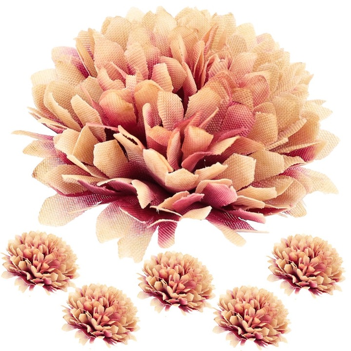 6 db művirágfej készlet, krizantém, 5cm, bézs rózsaszínnel, csokrokba