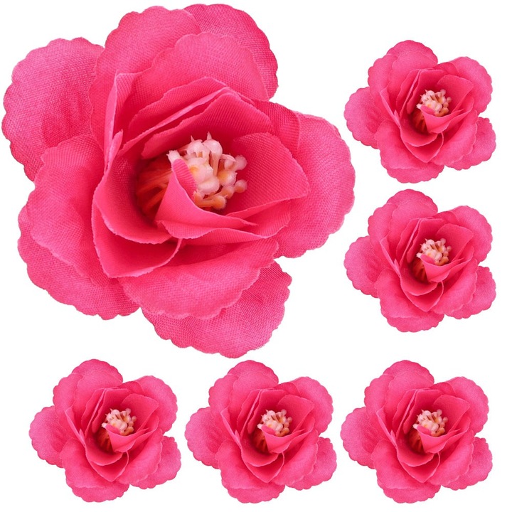 Set 6 flori artificiale amarant, 6cm, cu petale delicate