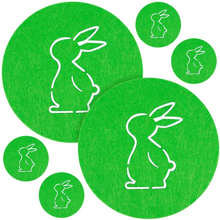 Set 6 suporturi bauturi, Dekolo.pl, fetru, model iepuras, verde, 10cm