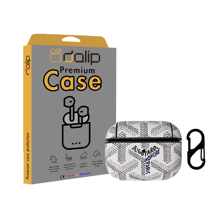 Husa pentru Apple AirPods Pro, Dalip DesignVersatil, Piele Eco, Alb