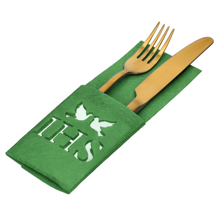 Set de 6x huse pentru tacamuri Dekolo.pl, model comunie, filc 1mm, argintiu, 19x7cm