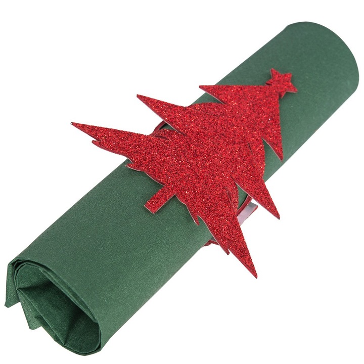 6 db szalvétatartó készlet, Dekolo.pl, karácsonyfa minta, piros csillámmal, 7x9 cm