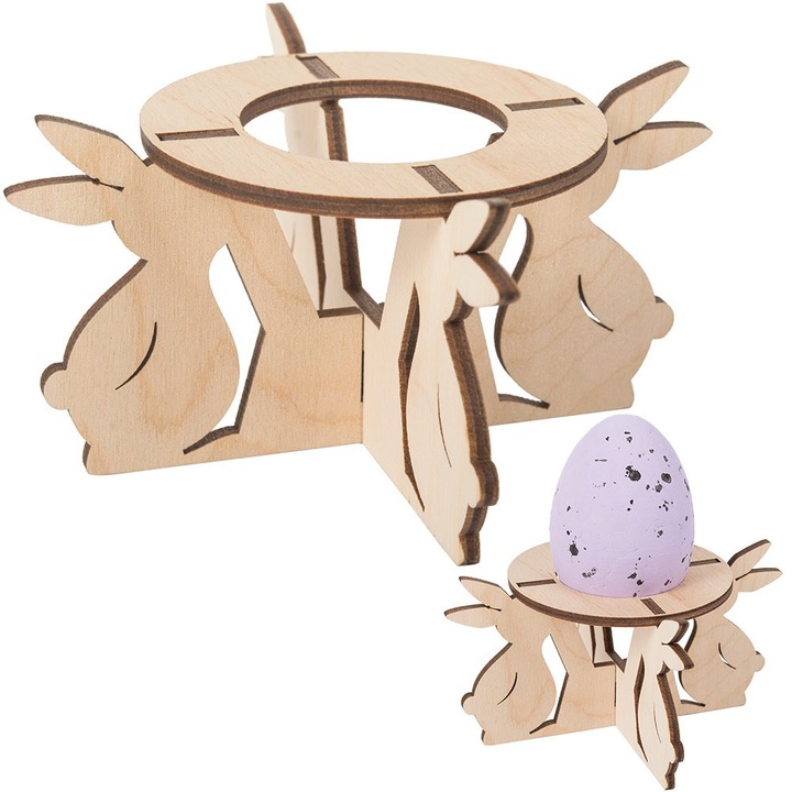 Tojástartó, Dekolo.pl, Nyuszi kivitel, Rétegelt lemez, 3 db, 8,5x4,5cm/5,5cm, Natúr