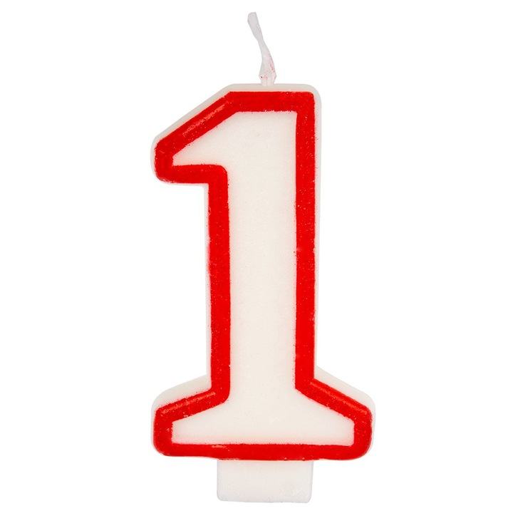 Lumanare Aniversara Dekolo.pl, cifra 1, alb cu bordura rosie, 7cm