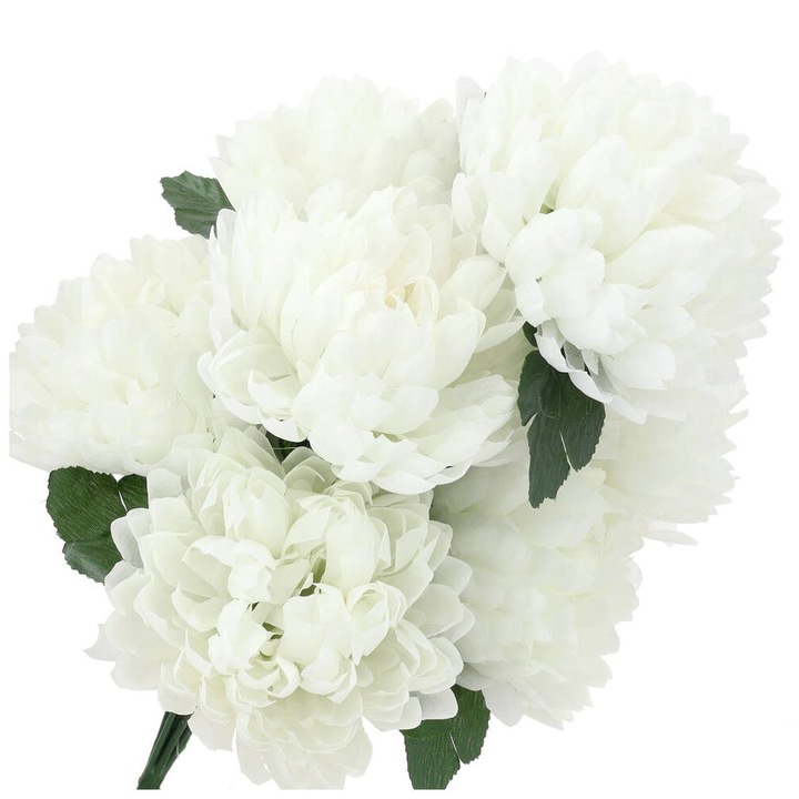 Buchet flori artificiale, Dekolo.pl, Crizantema, 7 ramuri, 40 cm, Alb