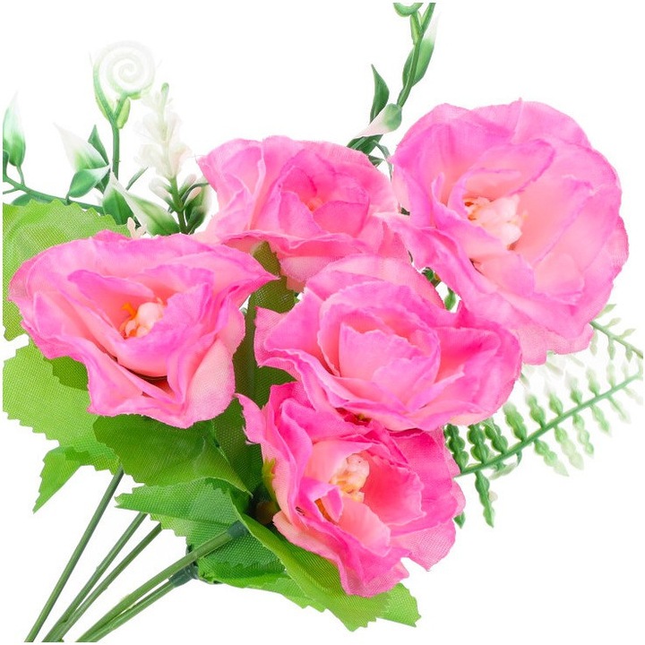 Buchet artificial piwonii Dekolo.pl, roz cu verde, 5 ramificatii, 5x3cm, 30cm