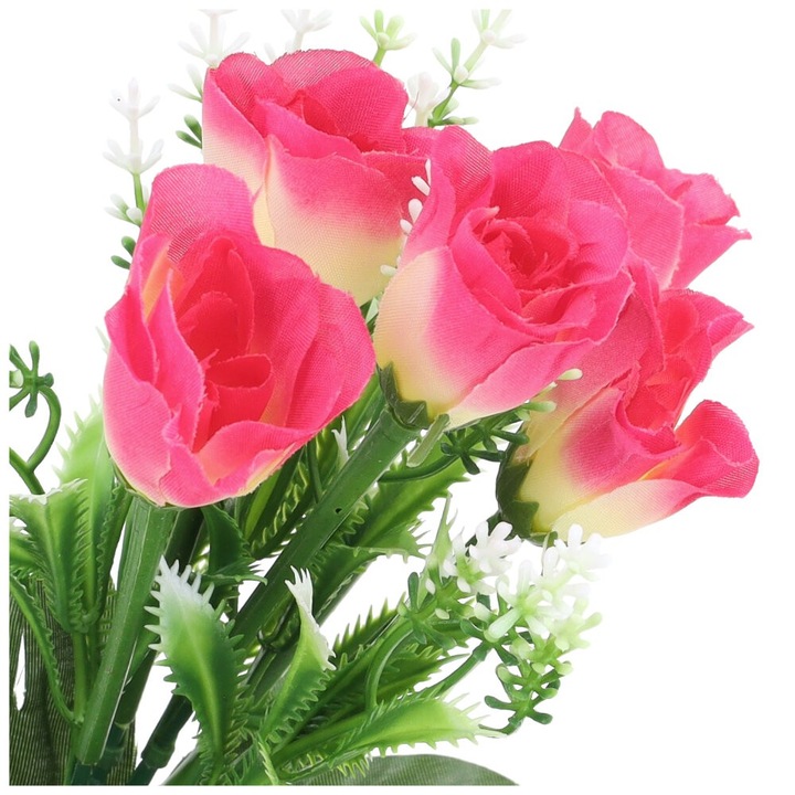 Buchet trandafiri artificiali, Dekolo.pl, 5 ramificatii, 25cm, multicolor