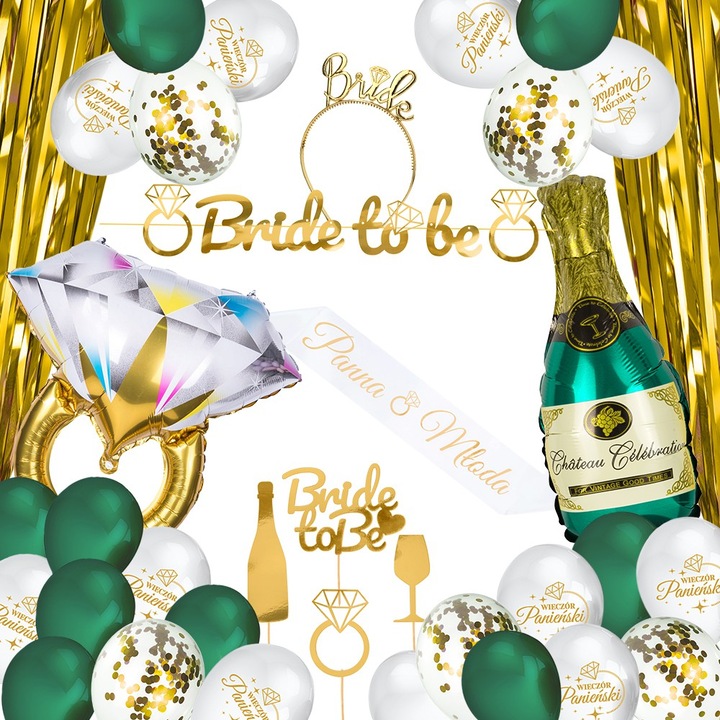 Комплект за парти декорация, Dekolo.pl, Bride To Be, златно, зелено, бяло