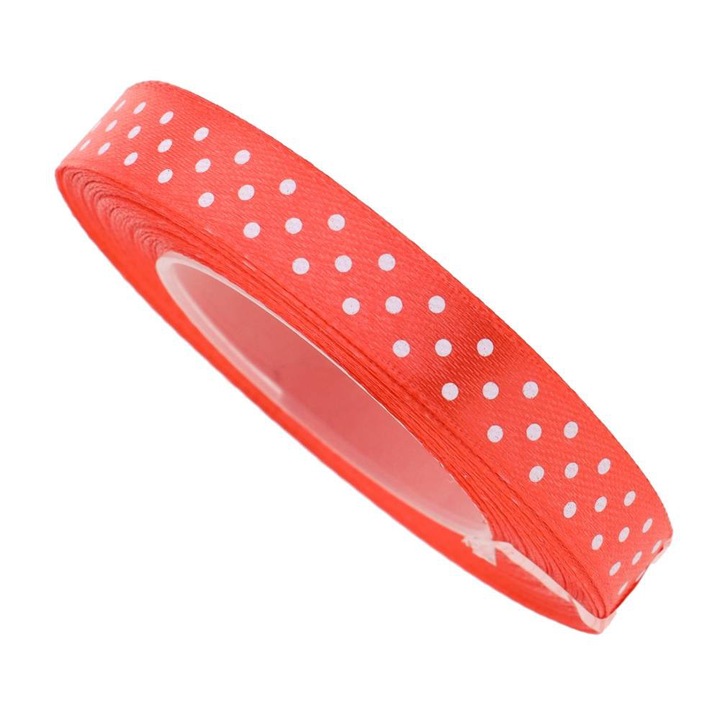 Banda decorativa cadouri Dekolo.pl, decorativa, cu buline albe, 12mmx23m