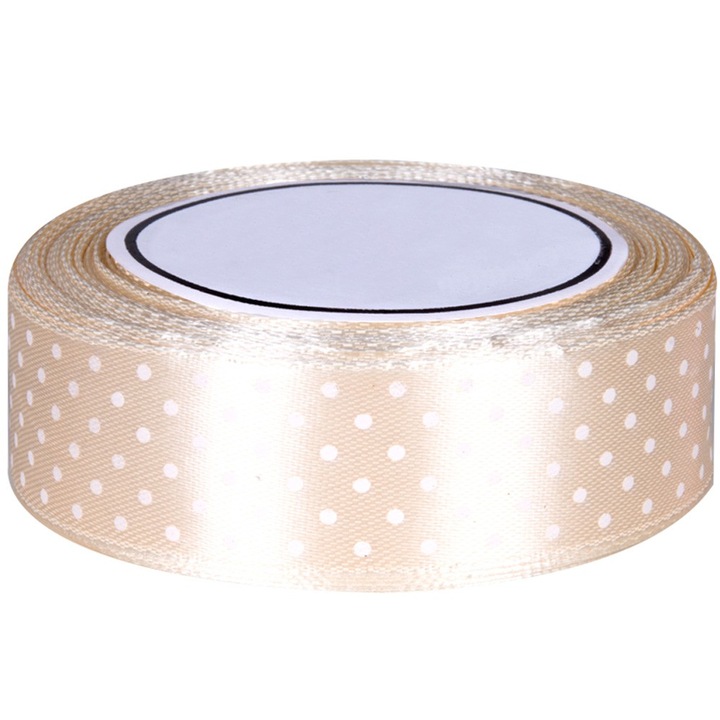 Banda decorativa cadouri, Dekolo.pl, Satin, 25 mm x 22 m, Bej/Alb