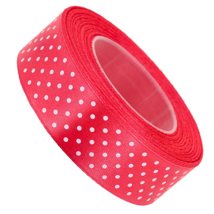 Panglica Satinata Dekolo.pl, Coral cu Buline Albe, 25mmx23m