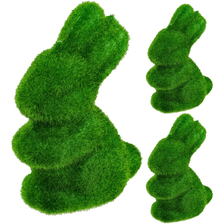 3 db Decolo dekoratív nyuszi készlet, bolyhos, zöld, 8x5x3cm