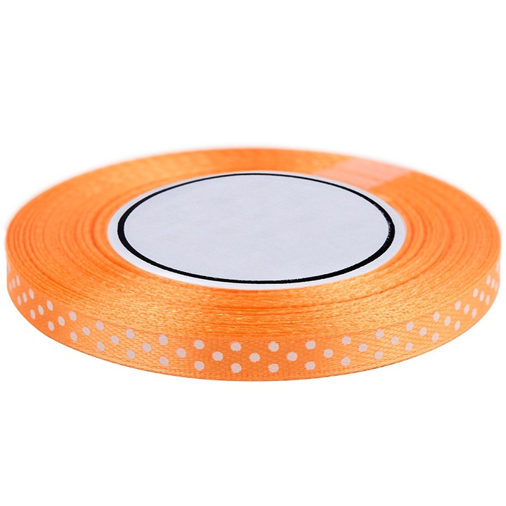 Panglica din satin, Dekolo.pl, 6 mm, Portocaliu/Alb