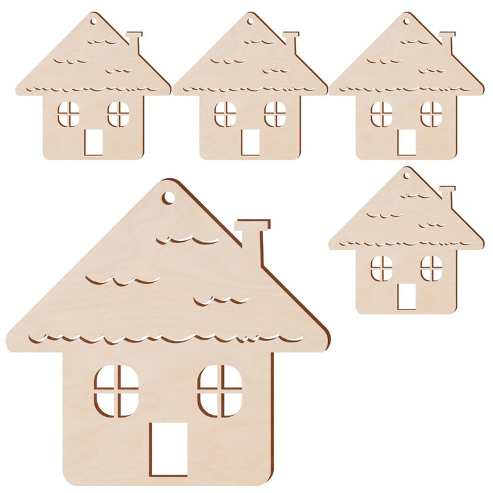 Set 5 decoratiuni suspendate Dekolo.pl, model casuta, natural, 7x7,5cm