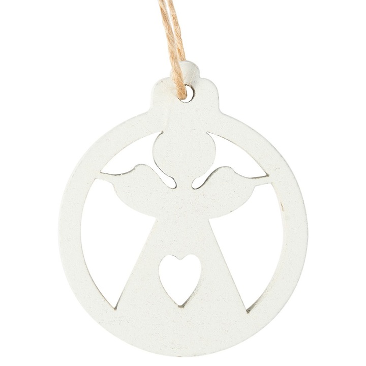 Set de 6 decoratiuni pentru pom de Craciun, Dekolo.pl, lemn, alb, 4.3cm