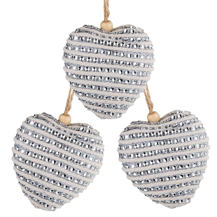 3 db díszszív készlet, Dekolo.pl, csillámmal, ezüst, 8cm