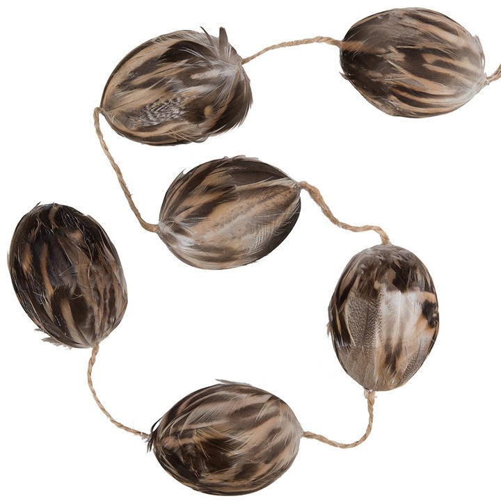 Girlanda decorativa HURT-IMPORT-EXPORT, 6 oua cu pene de prepelita, maro deschis si inchis, 50cm