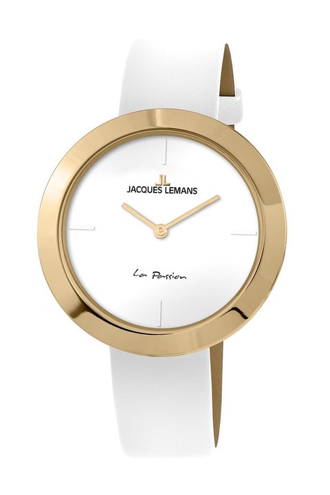 Jacques Lemans, Bőrszíjas analóg karóra, Aranyszín, Fehér