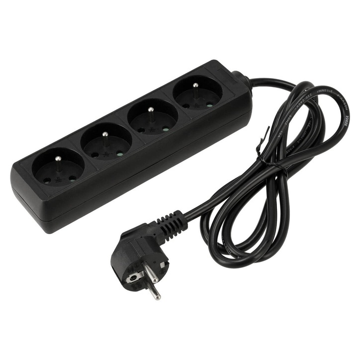 Hosszabbító kábel 1, 5 m, 4 x 230 V-os hálózati aljzat, Fekete