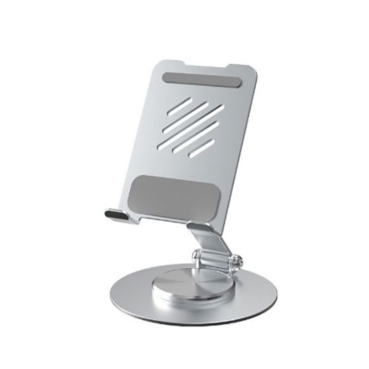 Suport telefon, rotire 360 grade, pliabil, ajustabil, metalic, design disipare caldura, argintiu