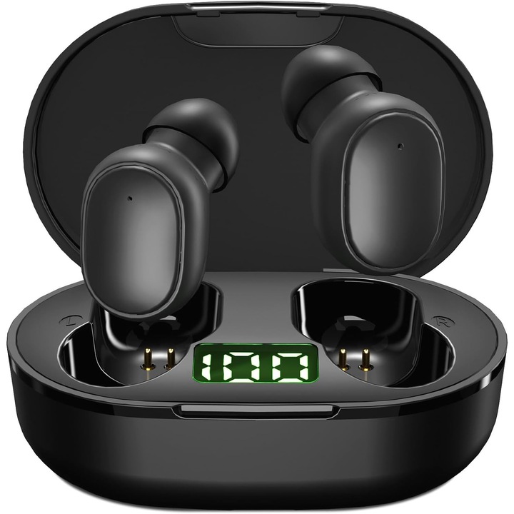 Casti Wireless Timack, Bluetooth 5.3, Control Inteligent, Display LED, 30h Autonomie, Negru