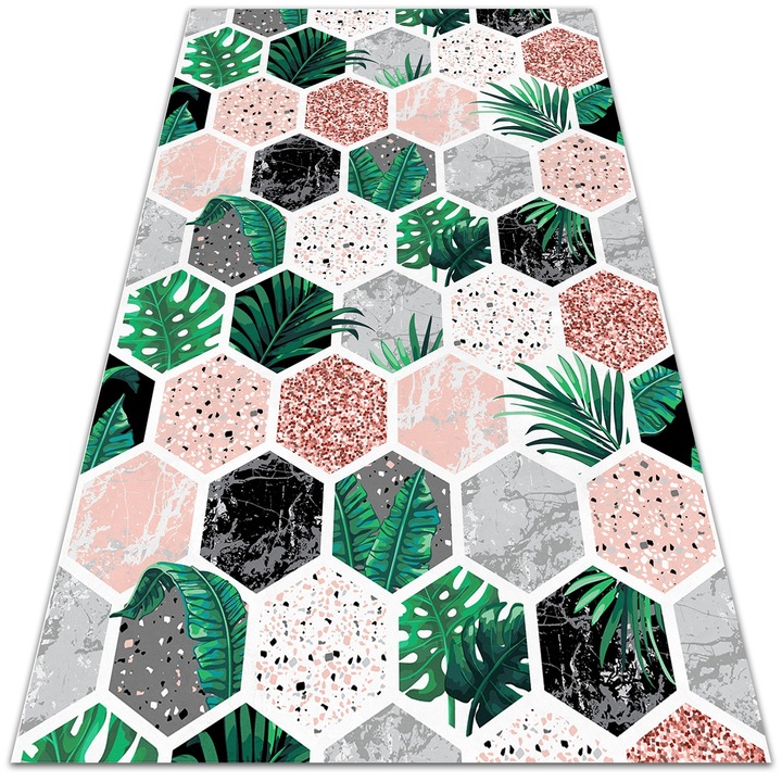 Covor de vinil, PVC, Hexagoane tropicale, Verde, 120 cm x 180 cm, 010260360160000020317