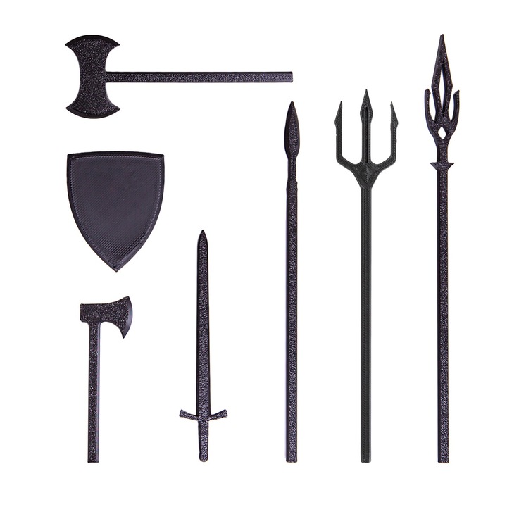 Pachet Arme Medievale pentru Robot figurina cu articulatii R13, mediu, 16, 5cm, imprimat 3D, negru
