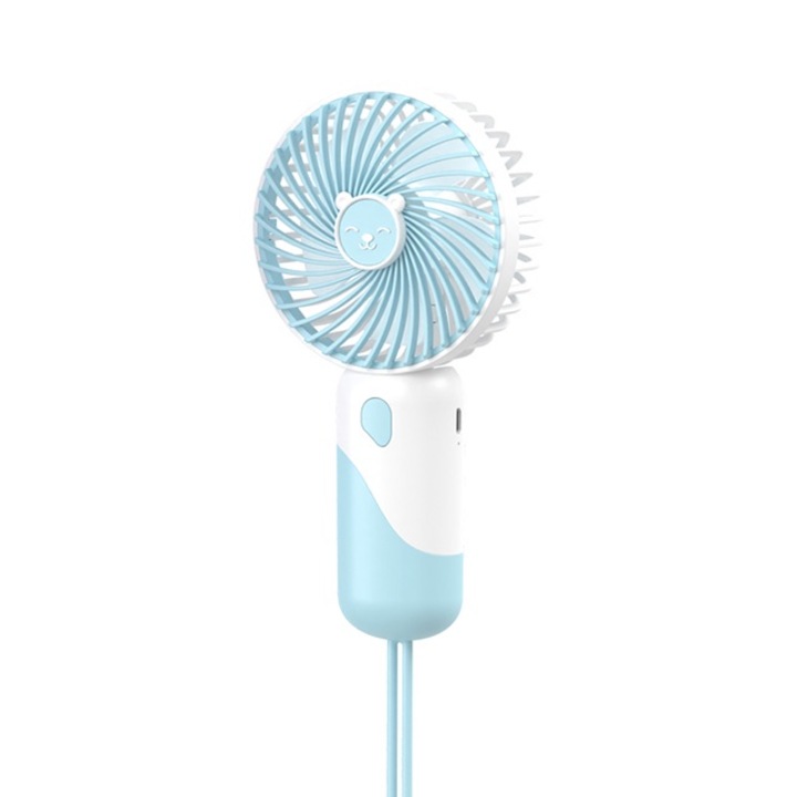 Ventilator portabil mini, 3 viteze, alb si albastru, silicon, 162x83x42mm