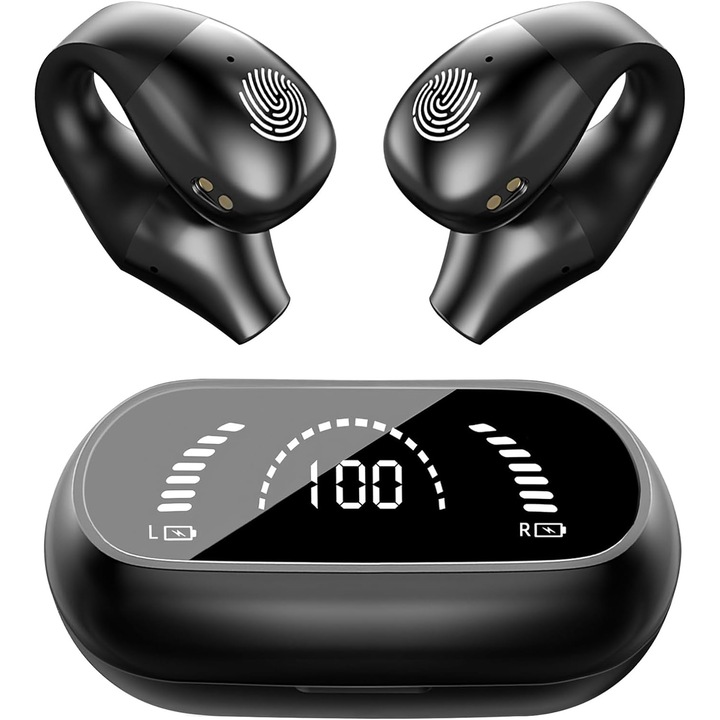 Casti Wireless Timack, Conductie Osoasa, Bluetooth 5.2, Rezistente la Apa, Clip Sport, Negru