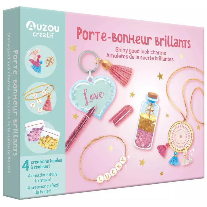 Set creativ de confectionat bijuterii, Auzou, Shiny good luck charms, 6 ani+