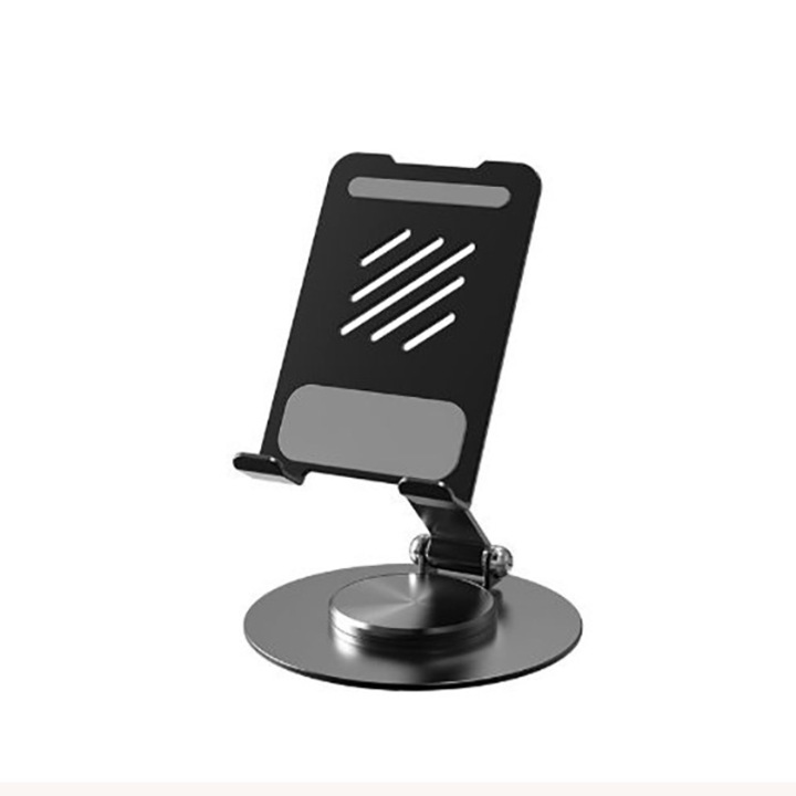 Telefontartó, 360 fokban elforgatható, összecsukható, fém, fekete, töltőcsatlakozó, hőleadó kialakítás