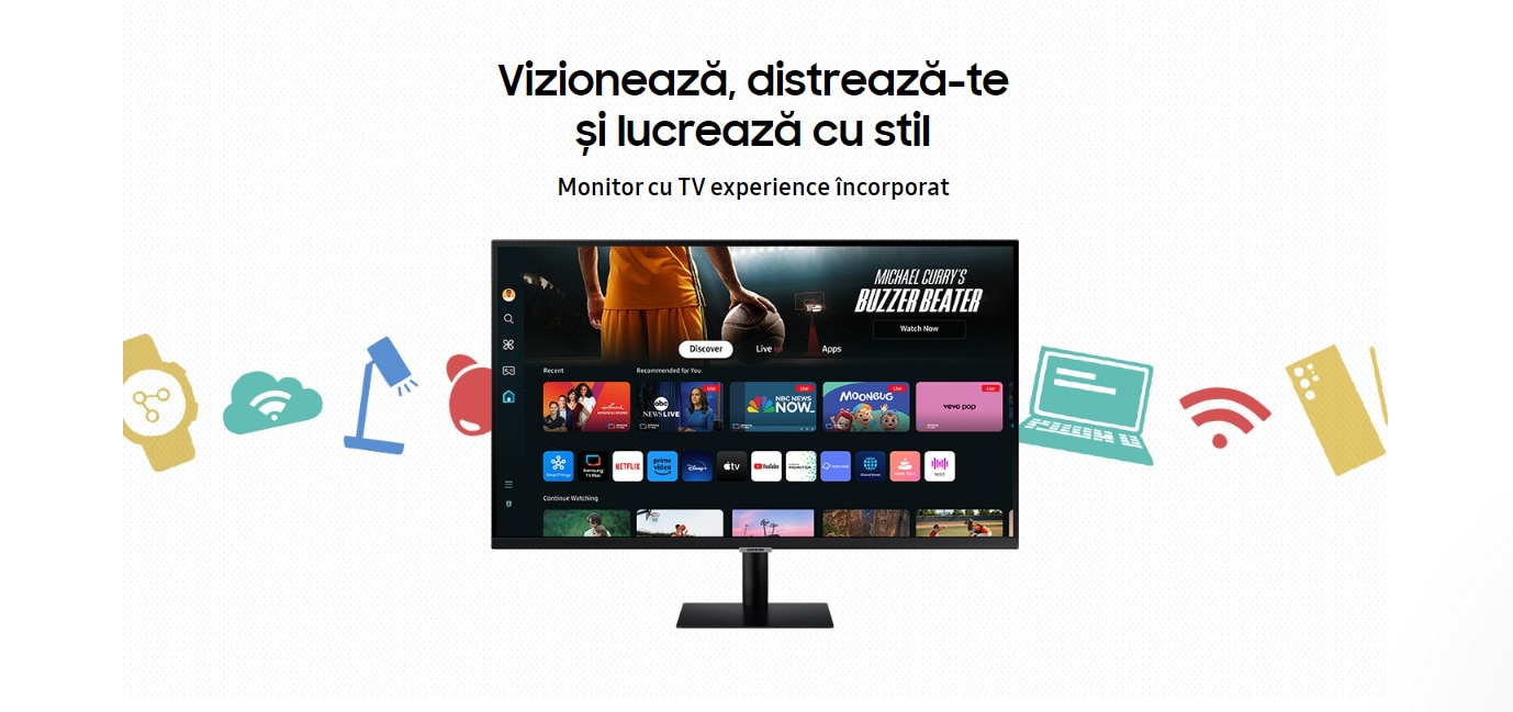 Monitor Smart LED VA SAMSUNG M7, 32", 4K UHD, 60Hz, HDR10, Boxe, Alb, LS32DM703UUXDU 1 res efac8500a5db569efa2f68d4c2d50fd9
