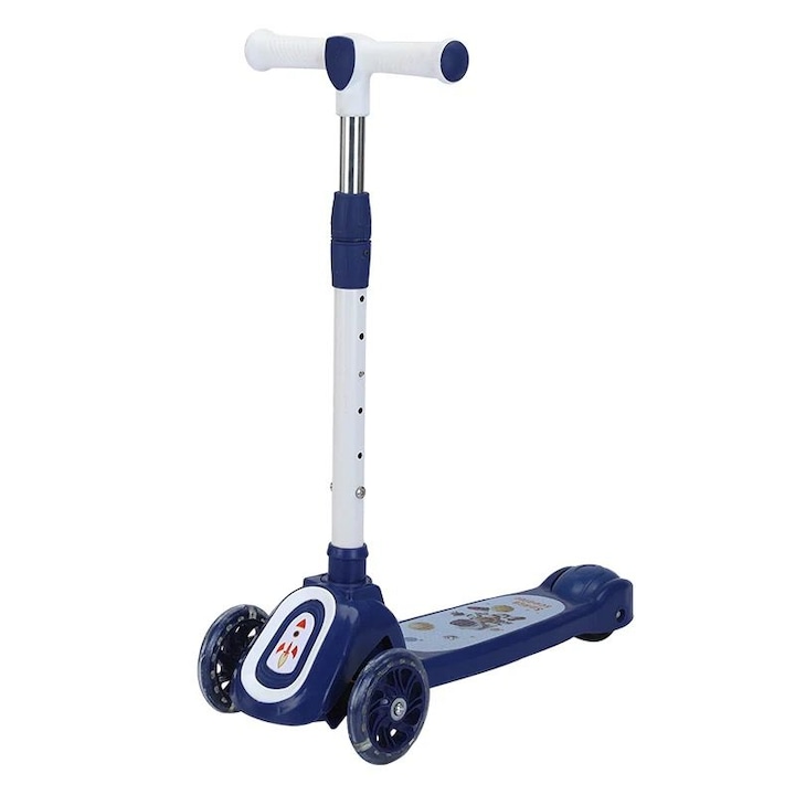 Trotineta balance pentru copii cu roti luminoase, 1-8 ani, stabila, ghidon reglabil, pliabila, frana, Albastru