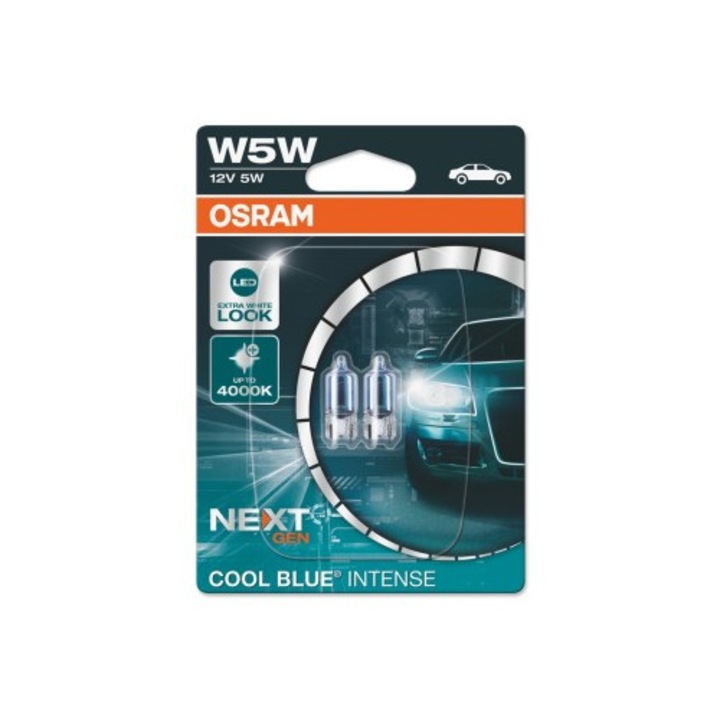 Set 2 becuri auto Osram W5W COOL BLUE INTENSE Next Gen 2-buc Xenon Bright®