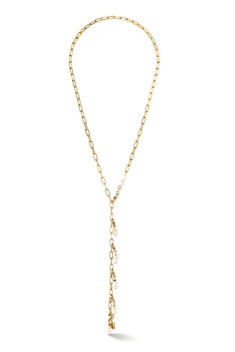 COEUR DE LION, Колие от неръждаема стомана с перли, Златист