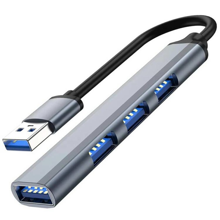 USB хъб, ZakupyTV, ABS, 4 порта, Графит, 9.5 x 1.7 x 0.7 cm