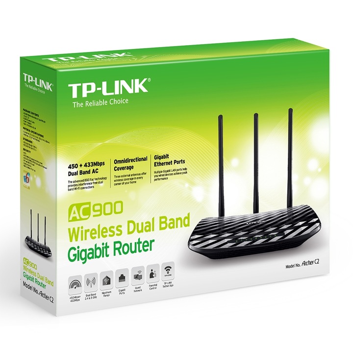Рутер TP-Link Archer C2, AC900, Dual Band, Gigabit