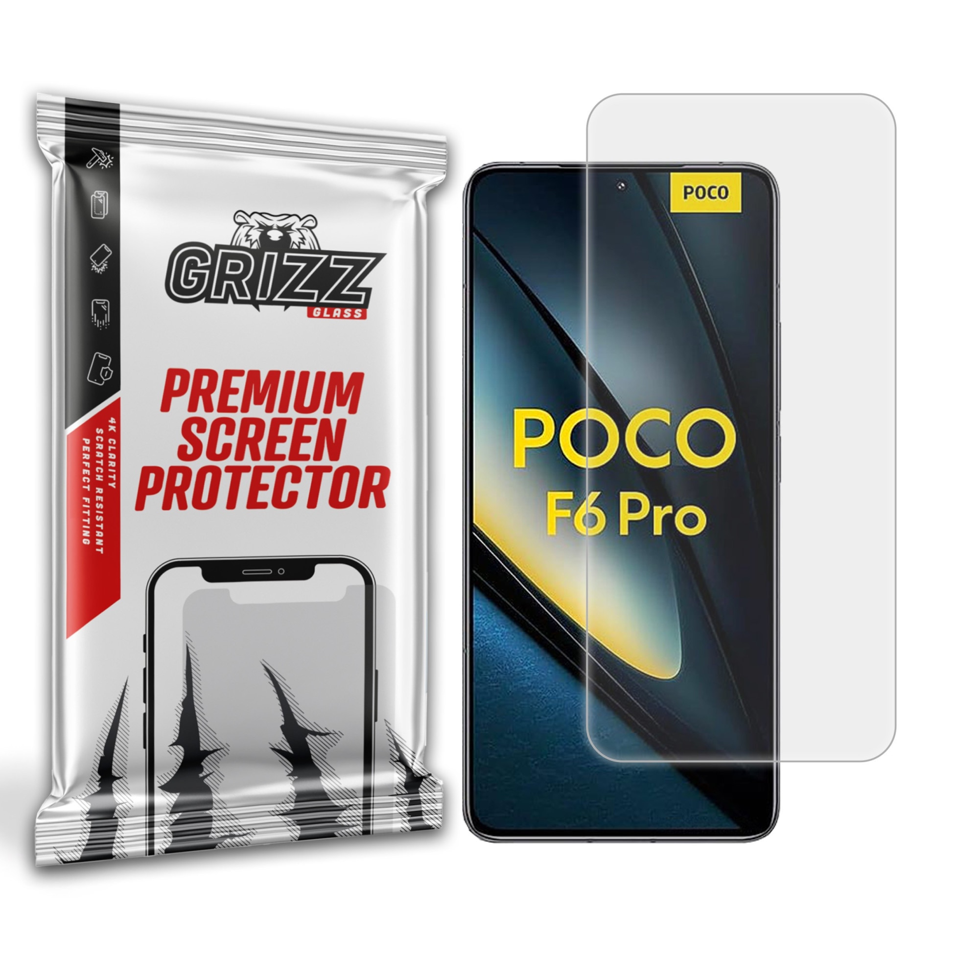 Folie de protectie pentru Xiaomi Poco F6 Pro, Grizz Glass, Sticla, Transparent