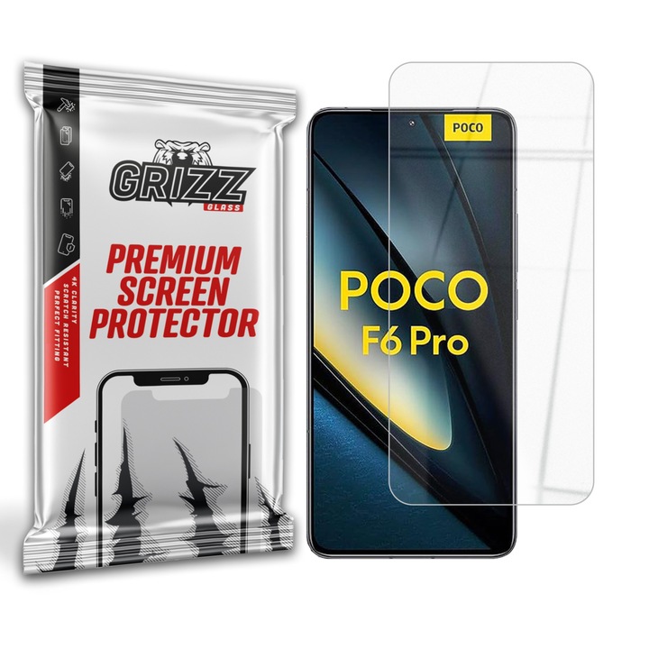 Folie protectie ecran telefon, Grizz Glass, Sticla hibrid, Transparent, Compatibil cu Xiaomi Poco F6 Pro