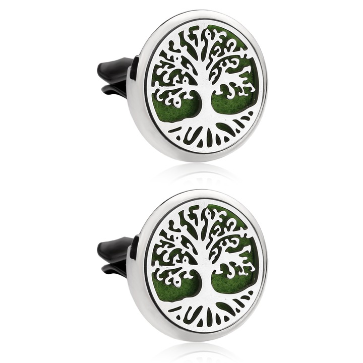 Комплект от 2 автомобилни ароматерапевтични дифузера QttvbTna, вентилационен клипс, сребрист, 3x3,7 см