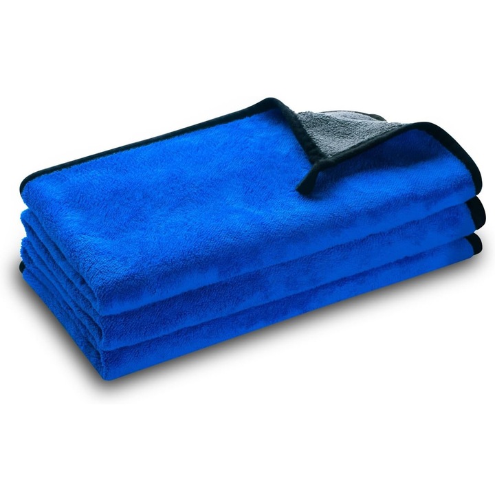 Set 2 Laveta auto din microfibra premium performance, super-absorbanta, uscare rapida, 40x60 cm, albastru/gri