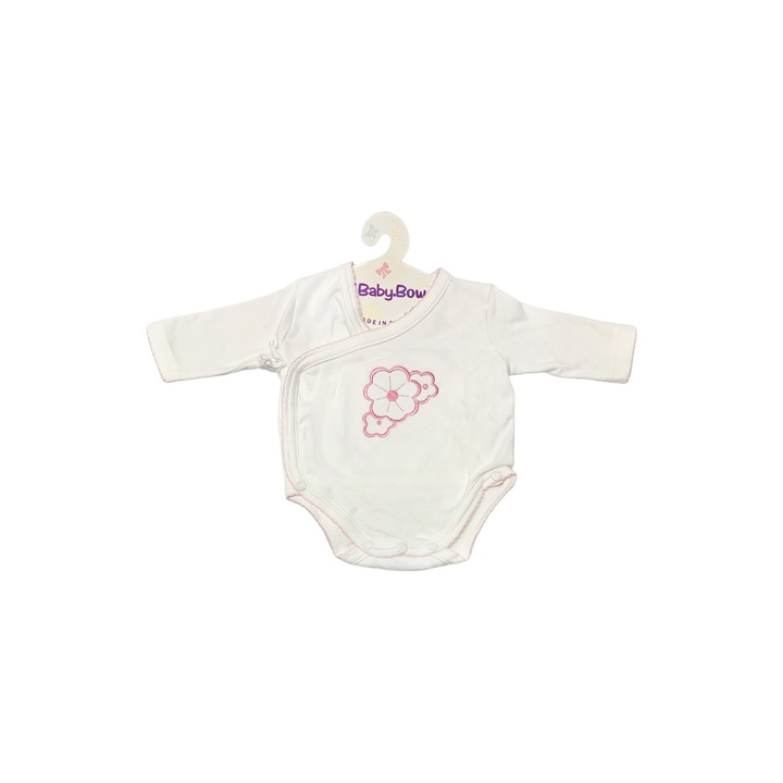 Baba body Babybow 8066-2-0 10-494, Hosszú ujjú, Lábszáratlan, Hímzéssel, Újszülöttnek, 4 kg-ig, Fehér